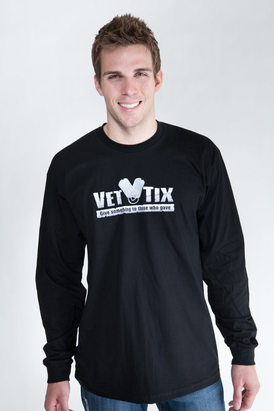 Marine Veteran (on back) Vet Tix Black Long Sleeve Shirt
