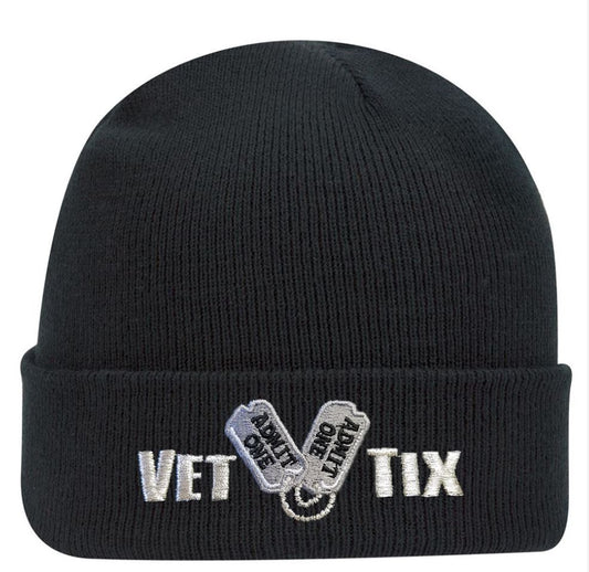 Vet Tix Beanie - 12in - Black with Embroidered Logo - No Branch