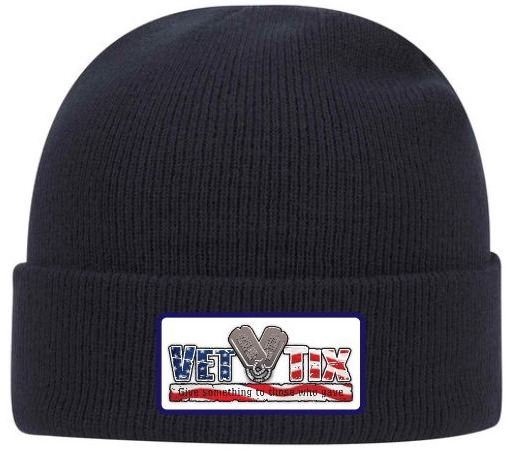 Vet Tix Beanie - 12in - Navy Blue with FLAG Patch - No Branch