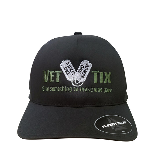 Vet Tix DELTA FITTED Cap - Black Cap with Olive Green Vet Tix - No Branch