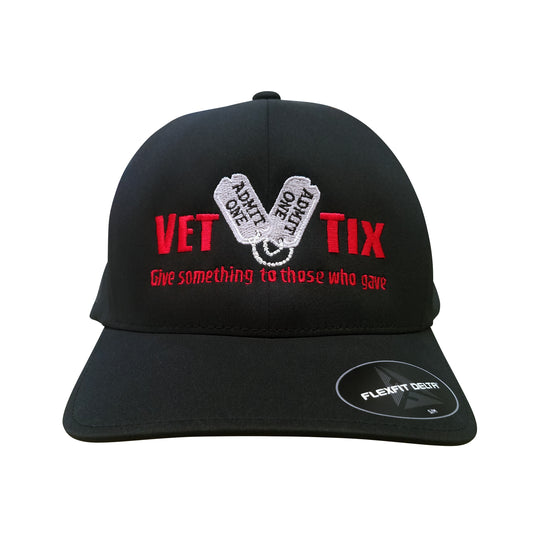 Vet Tix DELTA FITTED Cap - Black Cap with Red Vet Tix - No Branch