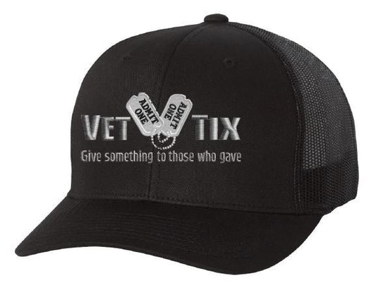 Vet Tix Classic Trucker Cap - Black - Embroidered- SNAPBACK