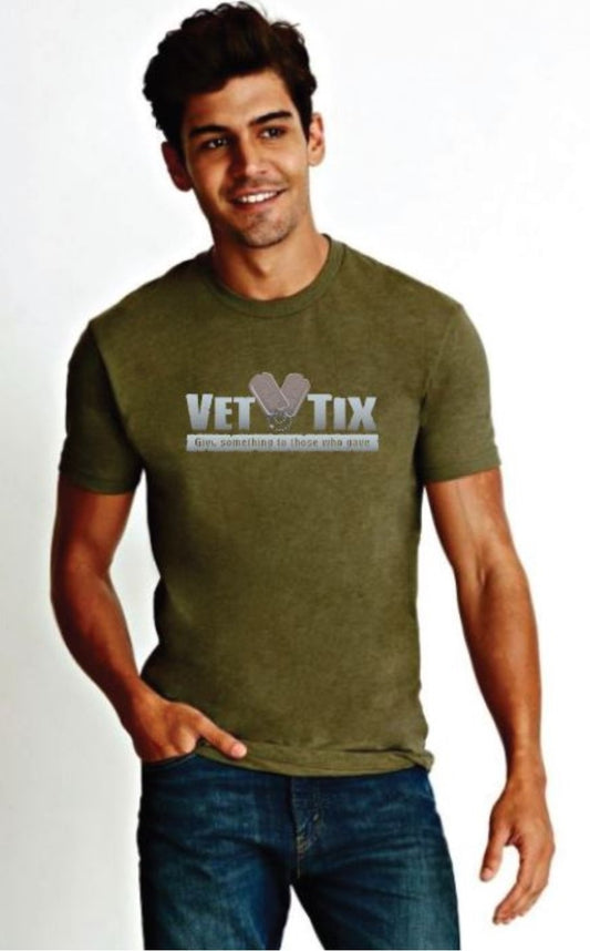 No Branch - Vet Tix Heathered Military Green Short Sleeve Shirt with blank back