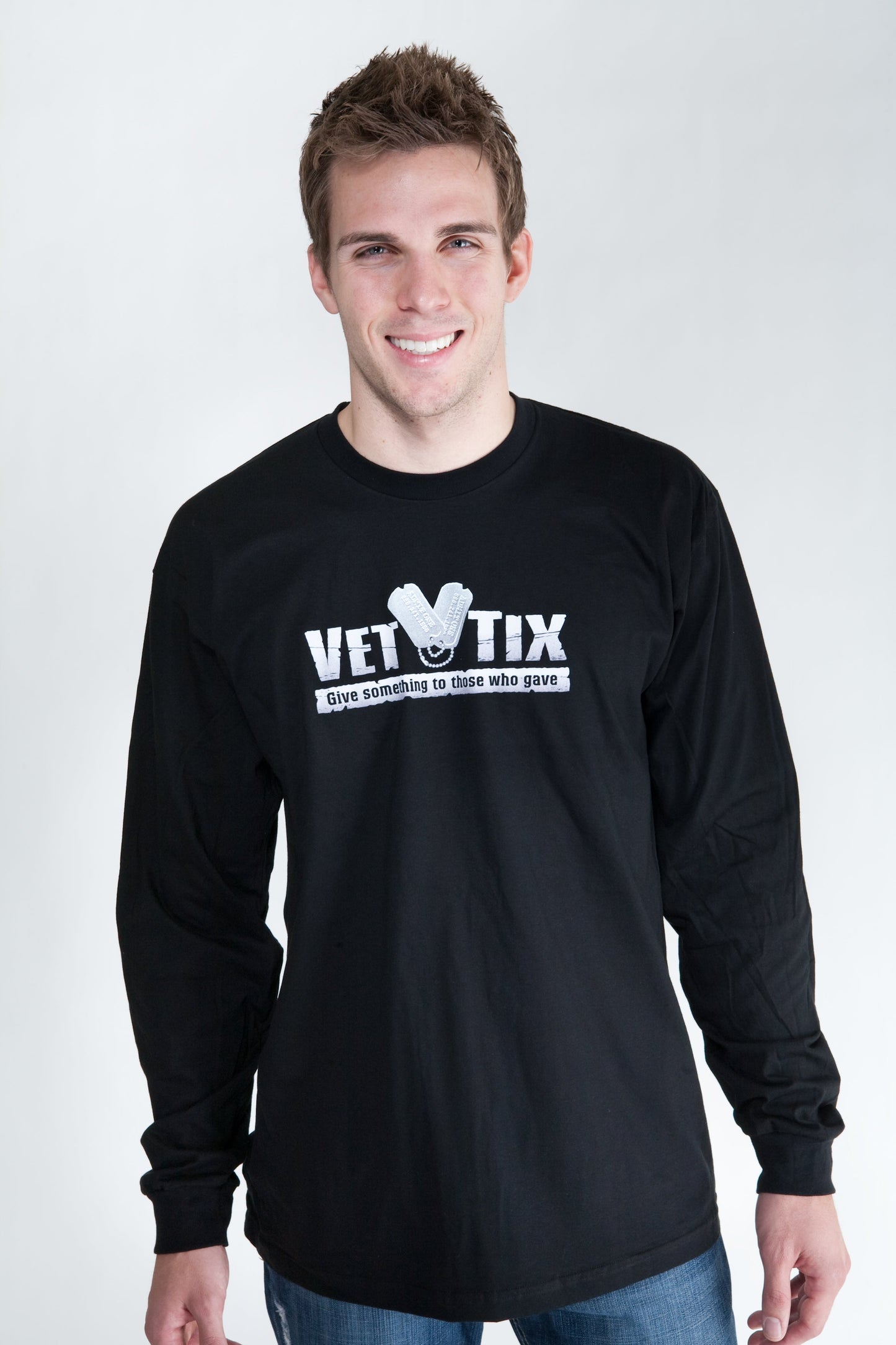 Marine Veteran (on back) Vet Tix Black Long Sleeve Shirt