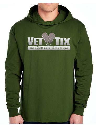Vet Tix - Military Green - Long Sleeve Hooded T-shirt - No Branch