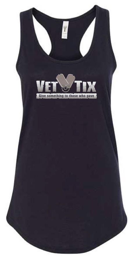 Women's BLACK Racerback Tank - Vet Tix 3 Color Logo
