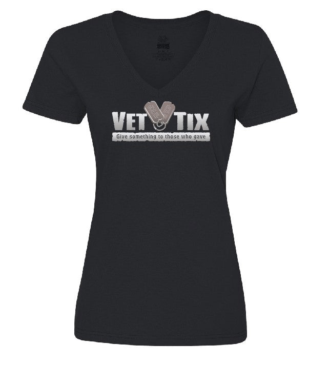 Women's Vet Tix Black V-Neck Shirt - 3 Color Logo - NO BRANCH