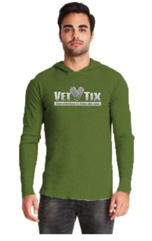 Unisex Vet Tix - Standard Logo - Military Green - Long Sleeve Thermal Hoodie - No Branch